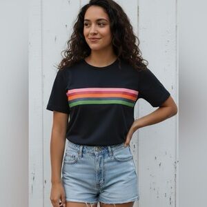 Reformation Black with Multicolored Stripes T-shirt, Short Sleeves, XS